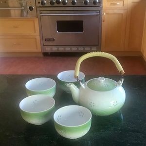 Vintage Porcelain Japanese Tea Set with Translucent Cut Outs